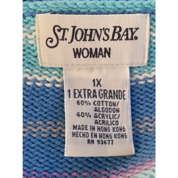 Vintage Pastel Rainbow V Neck Striped Cotton Blend Sweater Size 1X Hong Kong - Picture 5 of 9